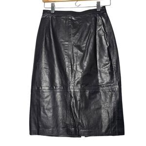 I.C.O.N.I.T. Black Leather Pencil Skirt‎ Size 7/8 Zip Lining Argentina Goth Punk